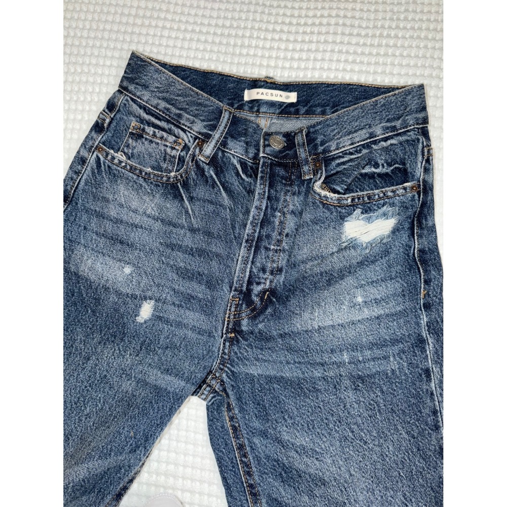 PacSun Ultra High Rise Slim Jeans Womens‎ 23 Blue Distressed Button Fly Denim